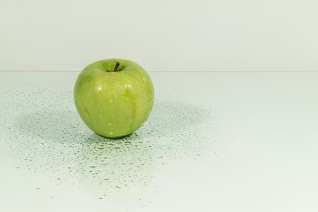 apple, fruit, juice, green, apple juice, moisture, water drops