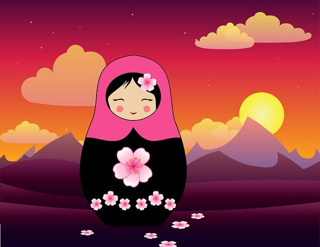 Free matryoshka mountains red illustration