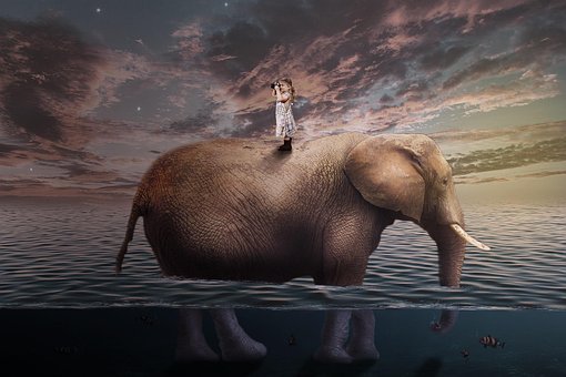 Rejse, Elefant, Barn, Pige, Surrealisme