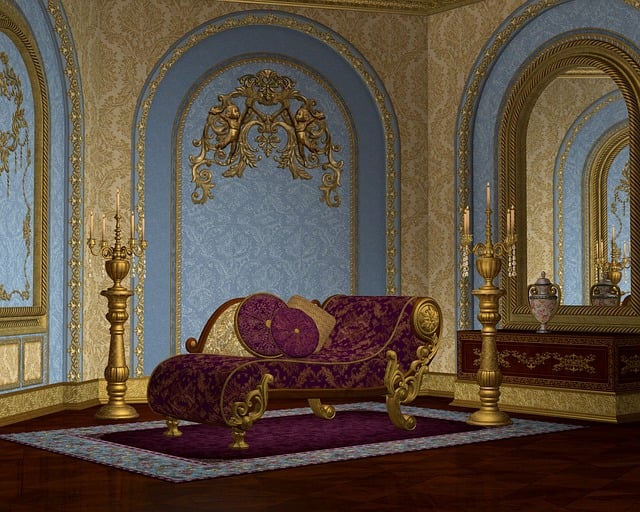Free ornate room chaise lounge interior illustration