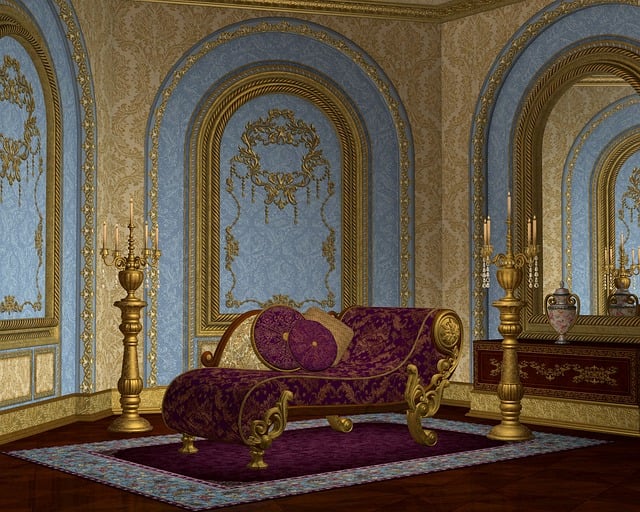 Free ornate room chaise lounge interior illustration