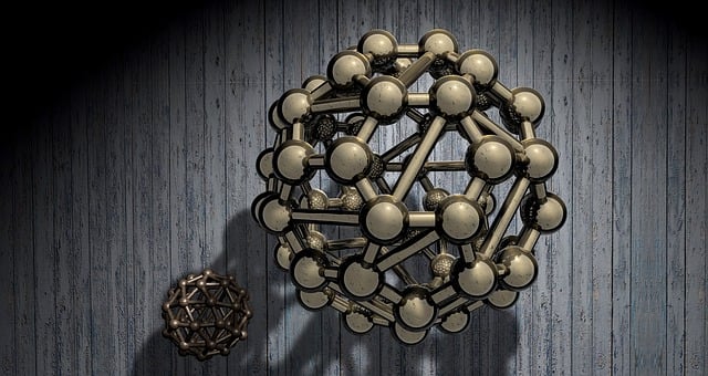 Free buckyball polyhedron models of the atom illustration
