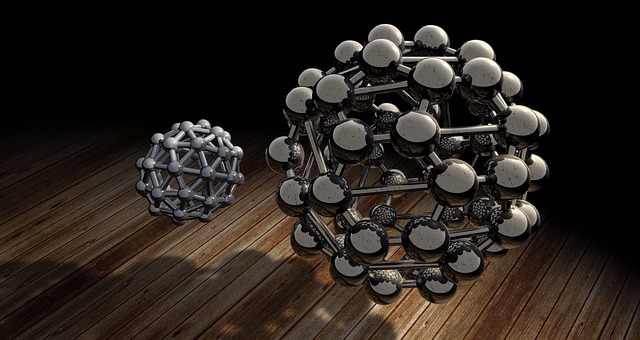 Free buckyball polyhedron models of the atom illustration
