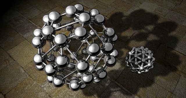 Free buckyball polyhedron models of the atom illustration
