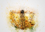girl, dress, sunflower