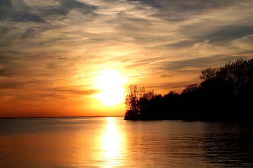 Sonnenuntergang, Natur, Wasser, See