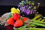 strawberries, asparagus, cress