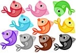 yellow fish, brown fish, blue fish