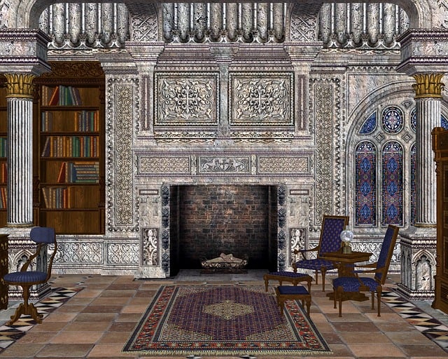 Free library grand room books illustration