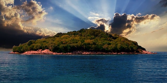 Free island god rays sky illustration