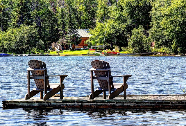 Lago, Cabana, Cadeiras, Agua, Natureza