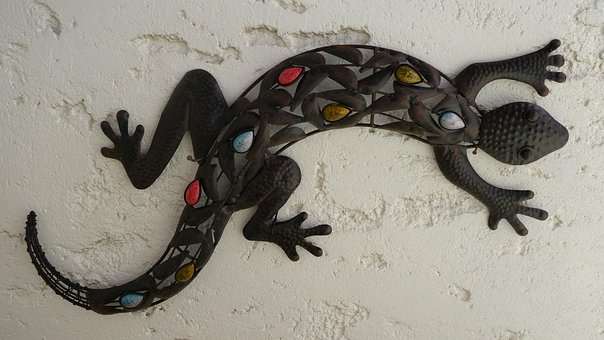 Øgle, Metall, Skulptur, Flerfarget