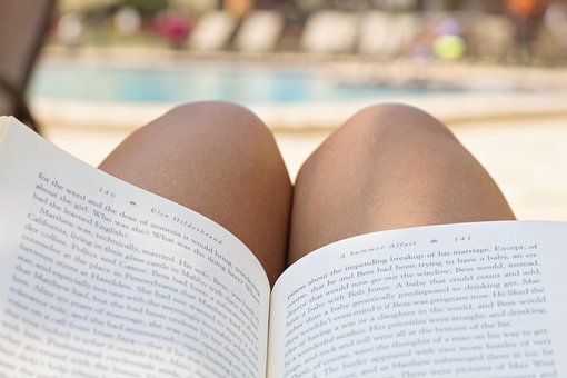 Piscina, Lendo, Livro, Praia