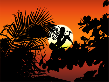 Silueta, Hada, Sol, Árbol, Naturaleza