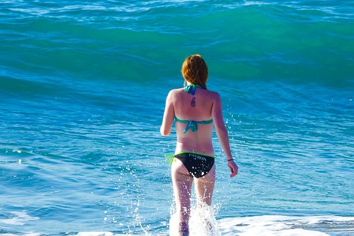 Frau, Strand, Schön, Meer, Bikini