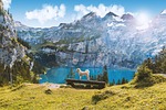 lake oeschinen, switzerland, mountains