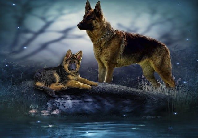 Free shepherd dog puppy family illustration