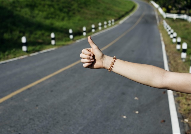 woman, road, ride, confident, friends, friendship, fun, hangout, hills, hitchhike, journey, lifestyle, person, street, thumb up, together, togetherness, travel, trip, wanderlust