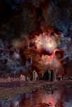 lunar landscape, space, gas fog