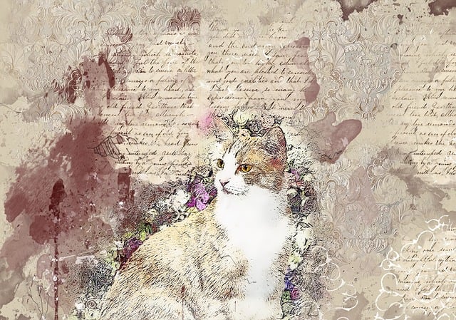 Gato, Animal, Mascota, Flores, Arte