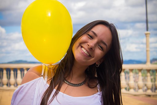 Balloon, Woman, Happy, Smile, Hair, Day