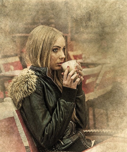 Free girl drinking coffee terrace illustration