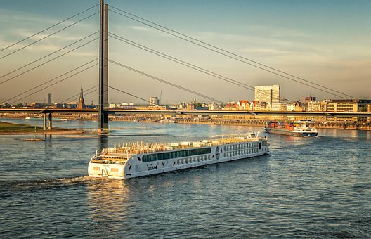 Fluss, Rhein, Düsseldorf, Abendhimmel