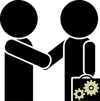 Empresa de Servicios al mejor Precio Ankara Servicios Servicios para Empresa y Particulares ANKARA, vectores de dos figuras de hombre dandose la mano, uno lleva un maletín