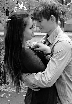 Love, Girl, Guy, Black And White Photo