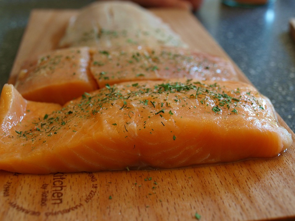 Salmon, Salmon Fillet, Fish, Salmon On Wooden Board