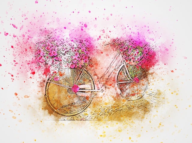 Cykel, Blomster, Lyserød, Kunst