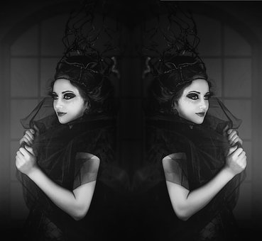 Black White, Woman, Mirrored, Emotions