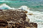 rocky coast, wave, smashing