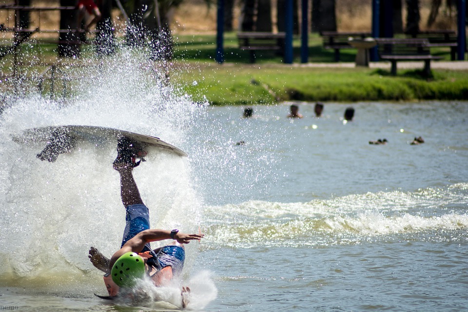 Fail, Water, Wake-Board, Drop, Young, Sky, Wash