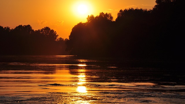 Rivier, Zonsondergang, Natuur