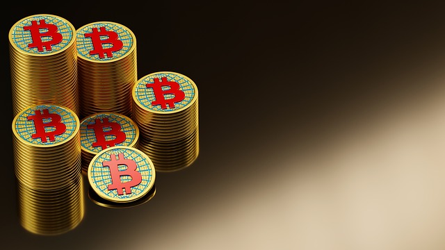 Bitcoin, Munten, Stapelen, Goud, 3D