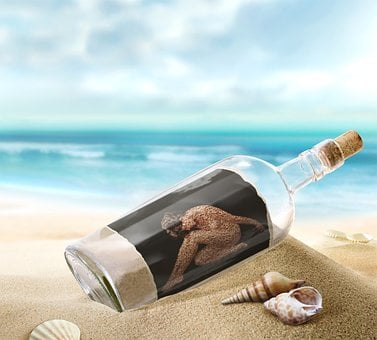 Chica, Naturaleza, Botella, Mar