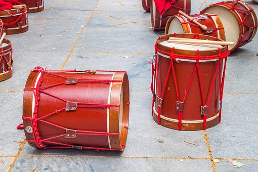 Music, Drums, Red, Wood, Rope