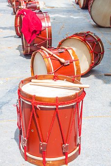 Music, Drums, Red, Wood, Rope