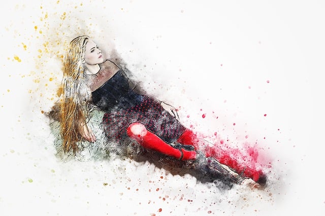 Free girl red socks lying down illustration