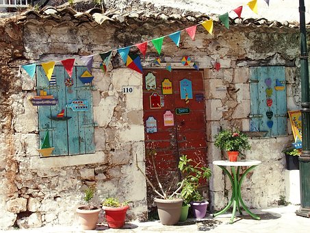 Græsk, Vimpler, Væg, Dør, Tegn, Sjov