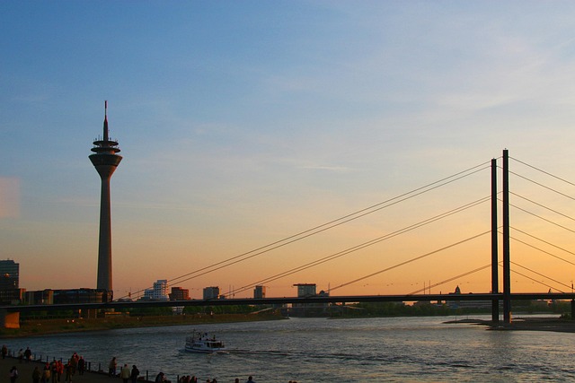 Rhinen, Natur, Düsseldorf, Solnedgang