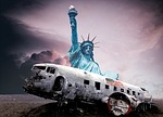 crash landing, statue of liberty, torch