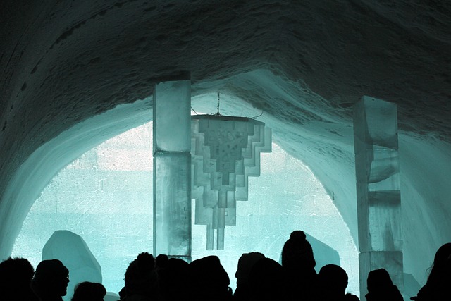 ice cream, nature, snow, the ice hotel, building, architecture, snow roof, icy column, eisstütze, ice sculpture, winter, cold, winter dream, landscape, people, heads, tourists, norway, lapland
