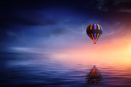 Hot Air Balloon, Lake, Balloon