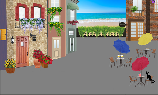 Free seaside hotel restaurant illustration
