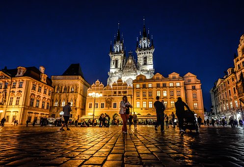 Prague, Old, Town, Spire, Evening