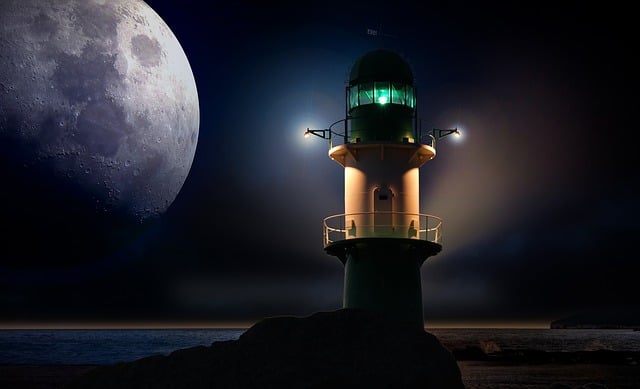 Free lighthouse beacon moon illustration