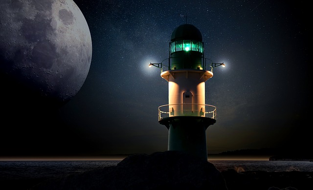Free lighthouse beacon moon illustration