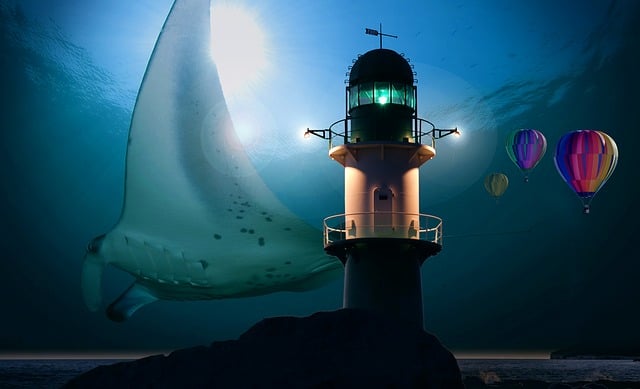 Free lighthouse beacon ocean illustration